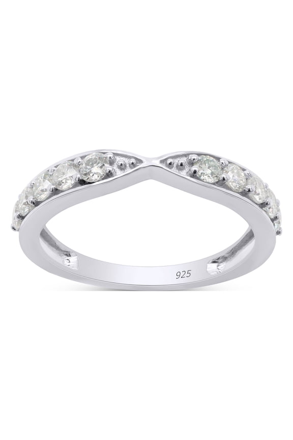 1/2 Carat Round Cut Lab Created Moissanite Diamond 2.3MM Width Half Eternity Wedding Band Ring In 14K White Gold Over Sterling Silver(G-H Color,VVS1 Clarity,0.50 Cttw)-10