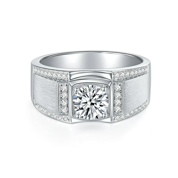1/2 Carat Round Cut Moissanite Rings Men Daily Wear 925 Sterling Silver Moissanite Promise Ring Boyfriend Lab Grown Diamond Wedding Rings Simulated Diamond Ring for Husband