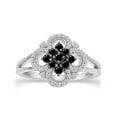 thumbnail image 1 of 1/2 Carat Round Cut Natural Enhanced Black & White Diamond Clover Shaped Engagement Ring In 14K White Gold Over Sterling Silver (0.5 Cttw, I2-I3 Clarity), Ring Size-10.5, 1 of 1