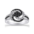 thumbnail image 1 of 1/2 Carat Round Cut Natural Enhanced Black & White Diamond Flower Design Swirl Ring In 14K White Gold Over Sterling Silver (0.5 Cttw, I2-I3 Clarity), Ring Size- 7, 1 of 1