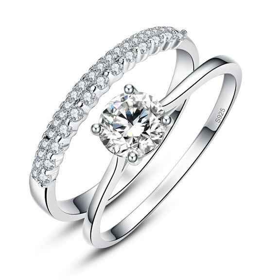 1.2 Carat Round Cut White CZ 925 Sterling Silver Crown Wedding Engagement Ring Set