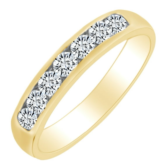 AFFY 1/2 Carat Round Cut White Natural Diamond Anniversary Wedding Band Ring In 14k Solid Yellow Gold (0.50 Cttw) Ring Size-8