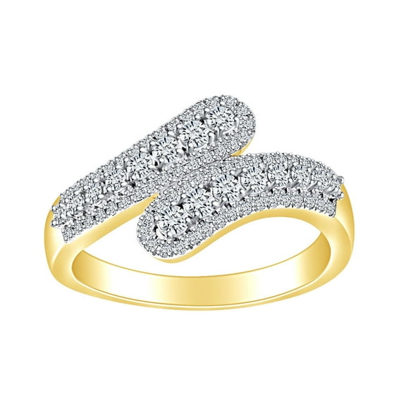 AFFY 1/2 Carat Round Cut White Natural Diamond Bypass Ring In 10K Solid Yellow Gold (0.50 Cttw) Ring Size-5