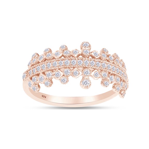 AFFY 1/2 Carat Round Cut White Natural Diamond Engagement Ring In 14K Rose Gold Over Sterling Silver (Clarity : I2-I3, Color : I-J, 0.5 Cttw) Size 7.5