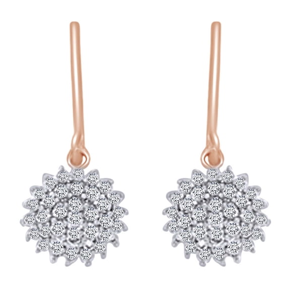 AFFY 1/2 Carat Round Cut White Natural Diamond Flower Dangle Earrings In 10K Solid Rose Gold (0.50 Cttw , I2-I3 Clarity , I-J Color)