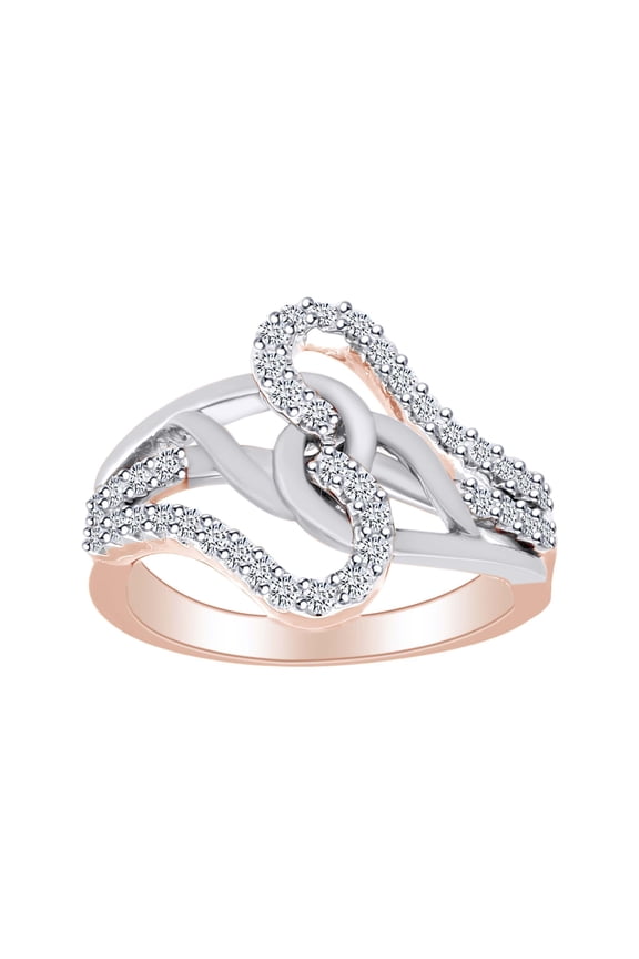 1/2 Carat Round Cut White Natural Diamond Love Knot Crossover Ring In 10K Two Tone Gold (0.50 Cttw)-Ring Size-5.5