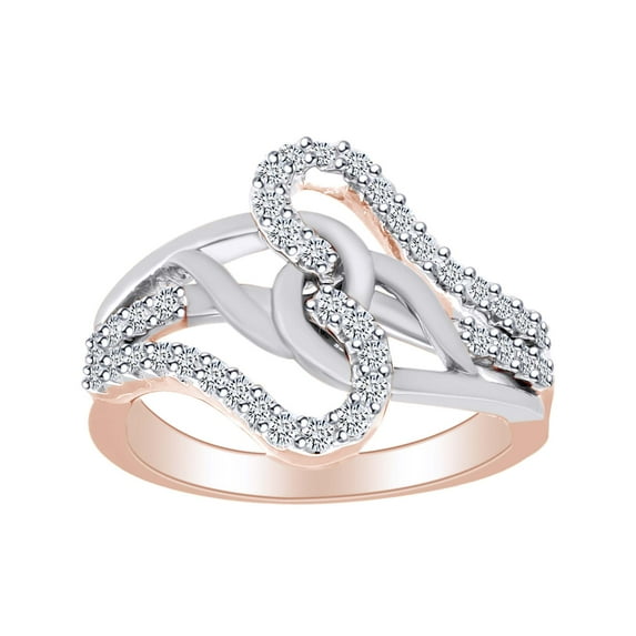 AFFY 1/2 Carat Round Cut White Natural Diamond Love Knot Crossover Ring In 10K Two Tone Gold (0.50 Cttw)-Ring Size-7