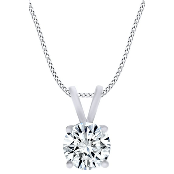 AFFY 1/2 Carat Round Cut White Natural Diamond Solitaire Pendant Necklace In 14k Solid White Gold (0.50 Cttw)