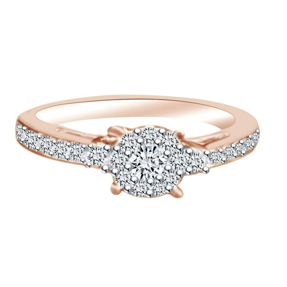 AFFY 1/2 Carat Round Cut White Natural Diamond Solitaire with Accents Ring 14K Solid Rose Gold Ring Size-5.5