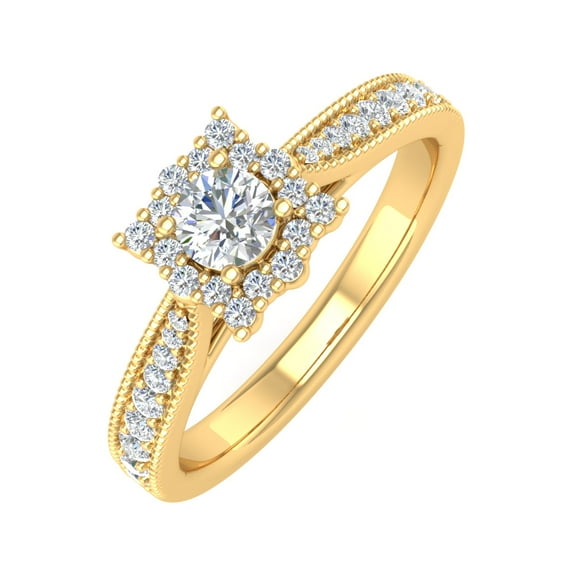 1/2 Carat Round Diamond Engagement Ring in 10K Yellow Gold (Ring Size 11)