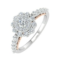 1/2 Carat Round Diamond Halo Ring in 14K White & Rose Gold (Ring Size 6.5) (I1-I2 Clarity)