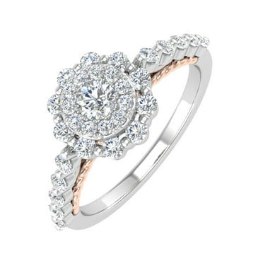 1/2 Carat Round Diamond Halo Ring in 14K White & Rose Gold (Ring Size 6.5) (I1-I2 Clarity)