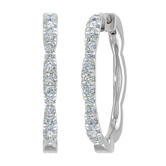 1/2 Carat Round Diamond Hoop Earrings in 10K White Gold
