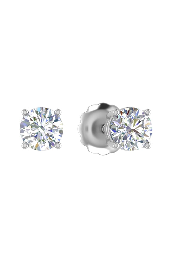 1/2 Carat Round Diamond Stud Earrings in 14K White Gold (with Screw Back)