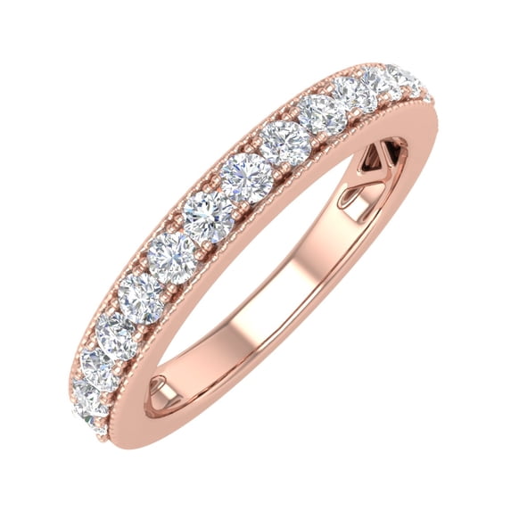 1/2 Carat Round Diamond Wedding Band Ring in 14K Rose Gold - IGI Certified (Ring Size 4.5) (I1-I2 Clarity)