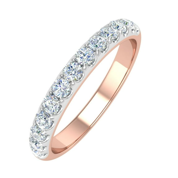 1/2 Carat Round Diamond Wedding Band Ring in 14K Rose Gold - IGI Certified (Ring Size 4.75)