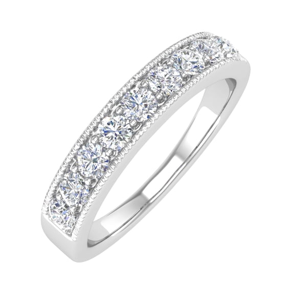 1/2 Carat Round Diamond Wedding Band Ring in 14K White Gold (Ring Size 8.75) (SI1-SI2 Clarity)