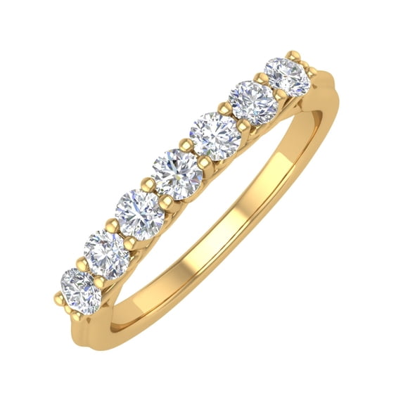 1/2 Carat Round Diamond Wedding Band Ring in 14K Yellow Gold - IGI Certified (Ring Size 7.5) (SI1-SI2 Clarity)