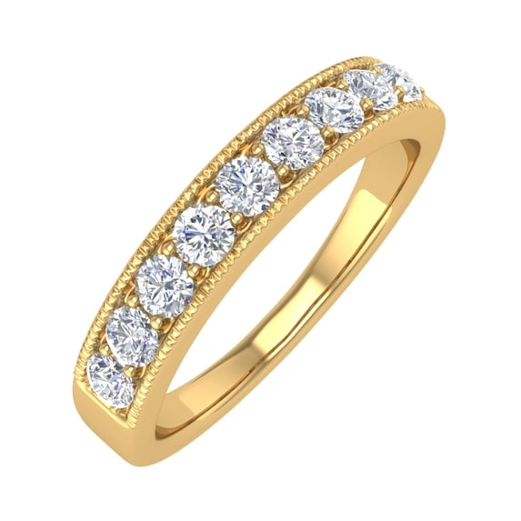 1/2 Carat Round Diamond Wedding Band Ring in 14K Yellow Gold (Ring Size 10.75) (SI1-SI2 Clarity)