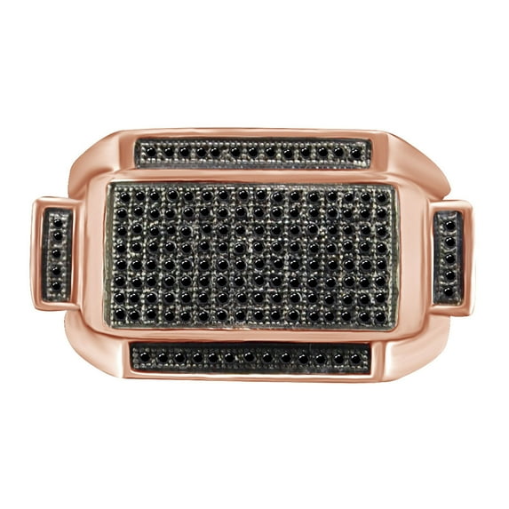 AFFY 1/2 Carat Round Shape Black Natural Diamond Cluster Men's Ring 14K Rose Gold Over Sterling Silver Ring Size-13.5