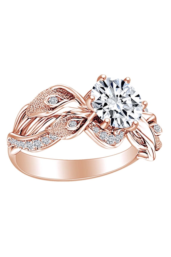 1.2 Carat Round Shape Moissanite & Natural Diamond Lily Flower Engagement Ring 14K Solid Rose Gold Ring Size-8