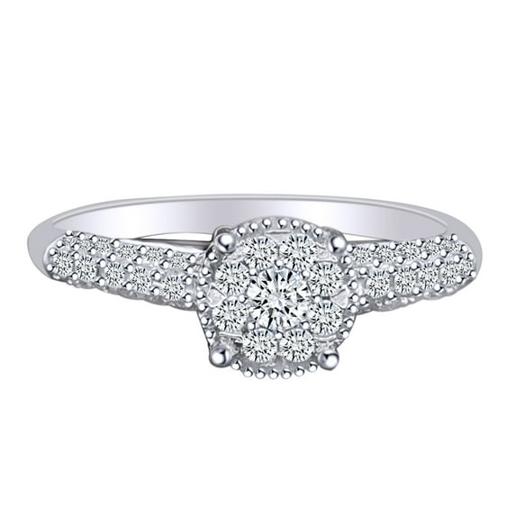 AFFY 1/2 Carat Round Shape Natural Diamond Accents Engagement Ring Solid 10k White Gold (I-J Color, 0.50 Ctw)