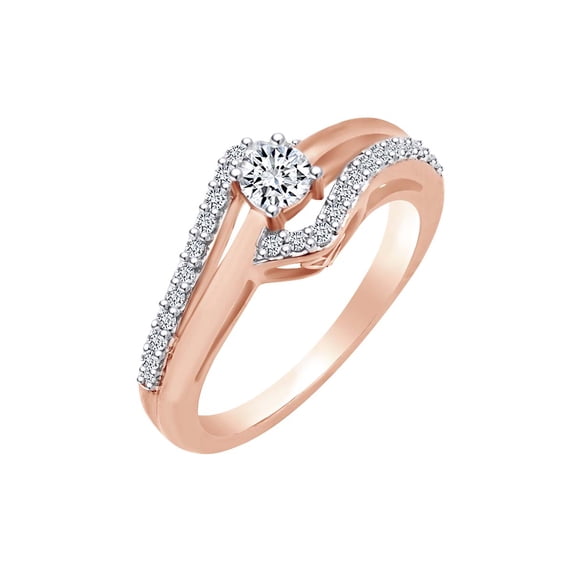 AFFY 1/2 Carat Round Shape White Natural Diamond Bypass Engagement Ring In 10k Solid Rose Gold (0.50 Cttw) Ring Size-10.5