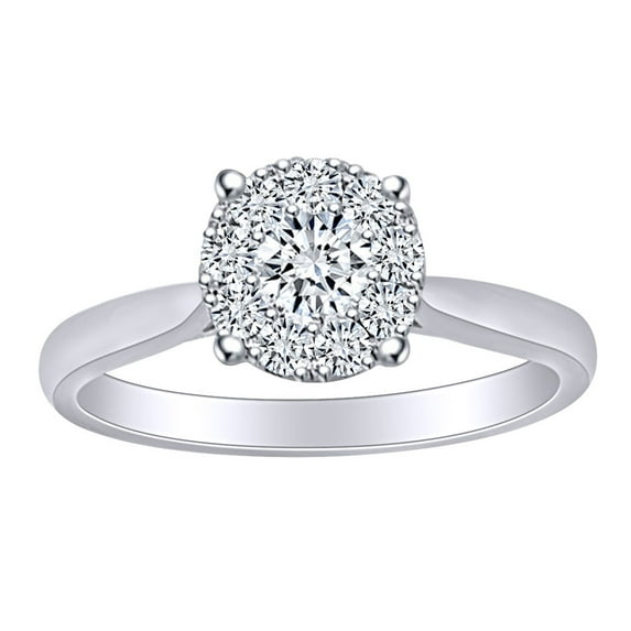 AFFY 1/2 Carat Round Shape White Natural Diamond Cluster Engagement Ring In 14k Solid White Gold (0.50 Cttw) Ring Size-10