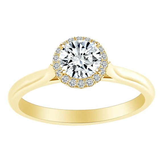 AFFY 1/2 Carat Round Shape White Natural Diamond Halo Engagement Ring In 14k Solid Yellow Gold (0.50 Cttw) Ring Size-9