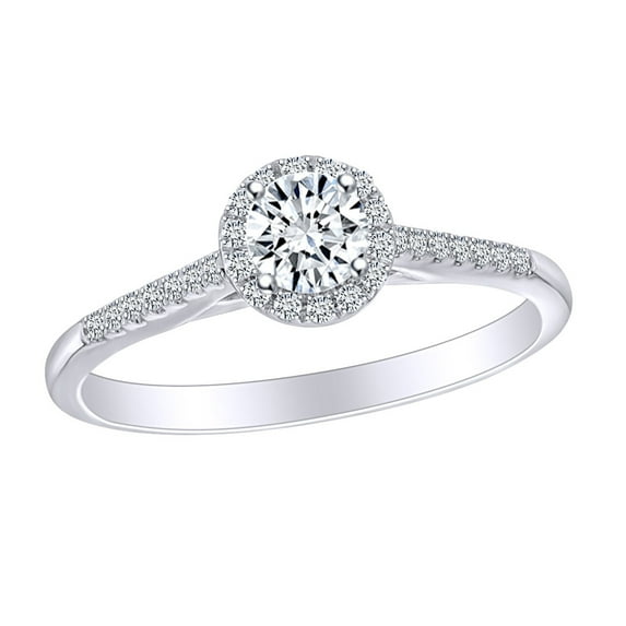 AFFY 1/2 Carat Round Shape White Natural Diamond Halo Engagement Wedding Ring In 14k Solid White Gold (0.50 Cttw) Ring Size-9