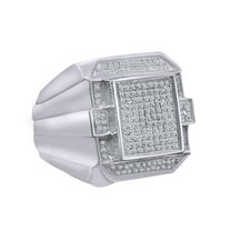 AFFY 1/2 Carat Round Shape White Natural Diamond Men's Ring 10K White Gold Over Sterling Silver (0.50 Ct) Ring Size-9