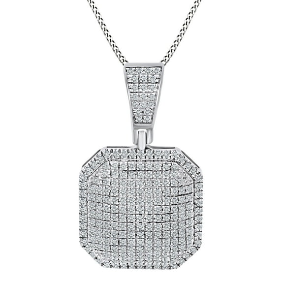 AFFY 1/2 Carat Round Shape White Natural Diamond Puff Octagon Shape 10k Solid White Gold Pendant Necklace (0.5 Cttw)