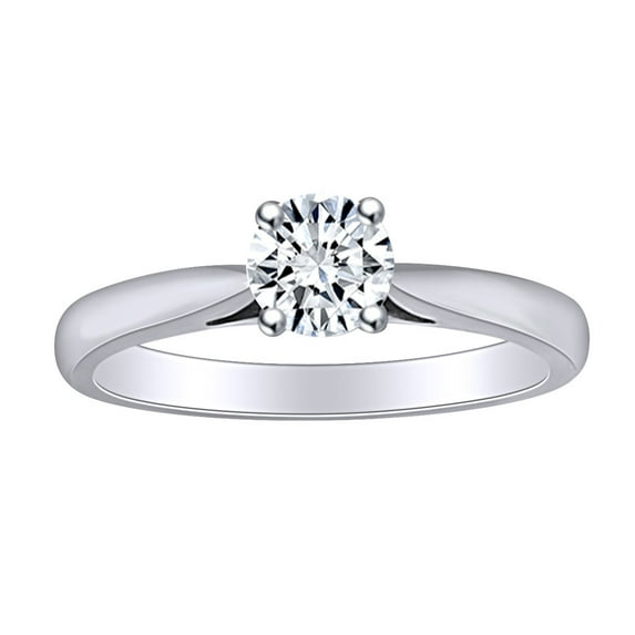 AFFY 1/2 Carat Round Shape White Natural Diamond Solitaire Engagement Wedding Ring 14k Solid White Gold (0.50 Cttw) Ring Size-6