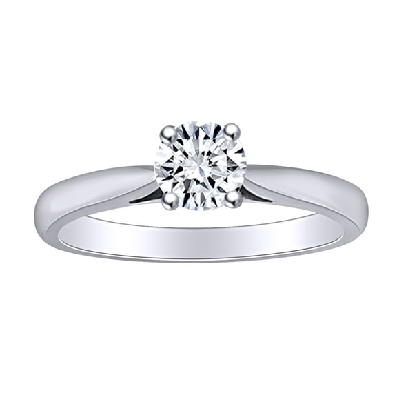 AFFY 1/2 Carat Round Shape White Natural Diamond Solitaire Engagement Wedding Ring 14k Solid White Gold (0.50 Cttw) Ring Size-9.5