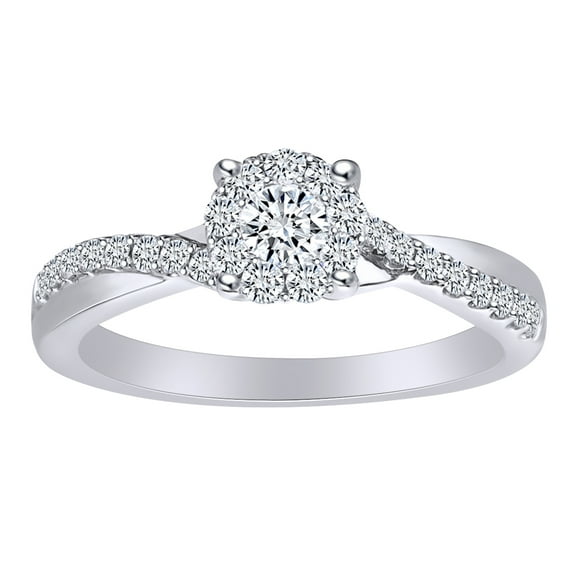 AFFY 1/2 Carat Round Shape White Natural Diamond Twisted Shank Engagement Ring In 10k Solid White Gold (0.50 Cttw) Ring Size-9