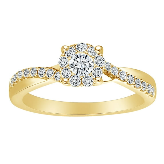 AFFY 1/2 Carat Round Shape White Natural Diamond Twisted Shank Engagement Ring In 10k Solid Yellow Gold (0.50 Cttw) Ring Size-7