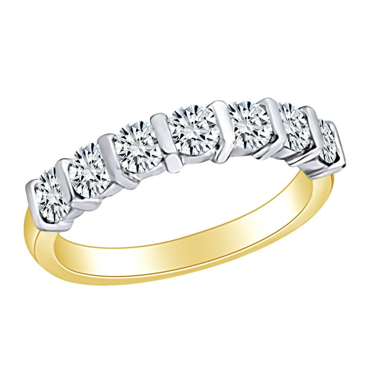 1 2 Carat Round White Natural Diamond 7 Stone Eternity Wedding Band Ring In 14k Solid Yellow Gold 0.5 Cttw Ring Size 5.5