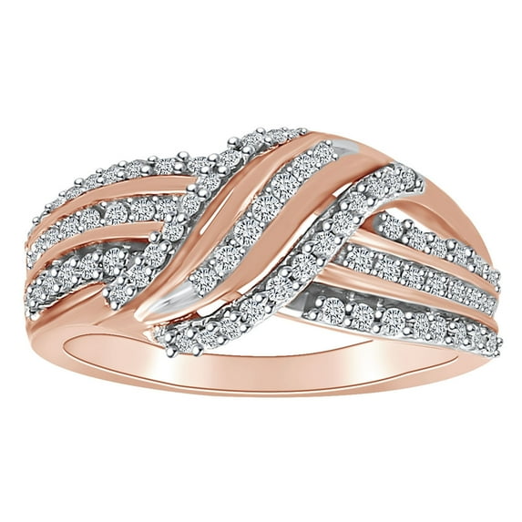 AFFY 1/2 Carat Round White Natural Diamond Cocktail Band Ring In 10k Solid Rose Gold (0.50 Cttw) Ring Size-6