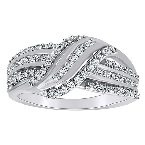 1/2 Carat Round White Natural Diamond Cocktail Band Ring In 10k Solid White Gold (0.50 Cttw) Ring Size-5.5