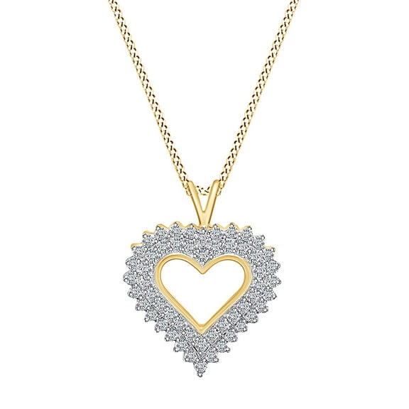 AFFY 1/2 Carat Round White Natural Diamond Double Row Heart Pendant Necklace 10k Solid Yellow Gold with 18" Chain (I-J Color, I2-I3 Clarity, 0.50 Cttw)