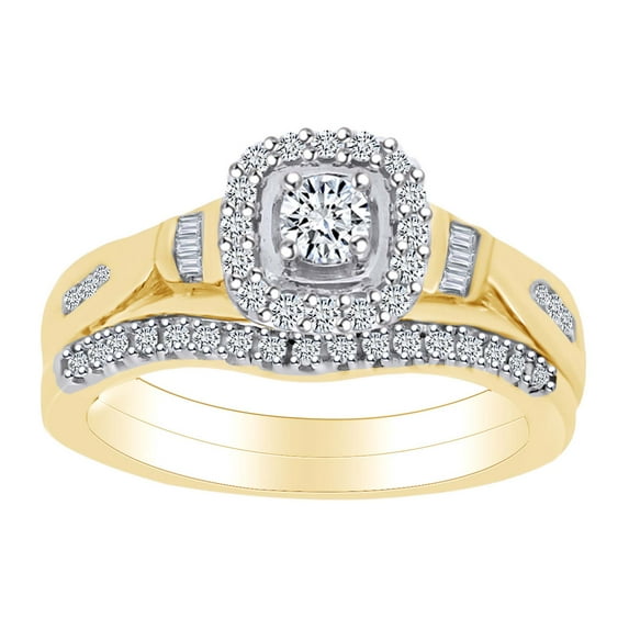 AFFY 1/2 Carat Round White Natural Diamond Engagement Bridal Ring Set In 10K Two Tone Gold (0.50 Cttw)-Ring Size-6.5