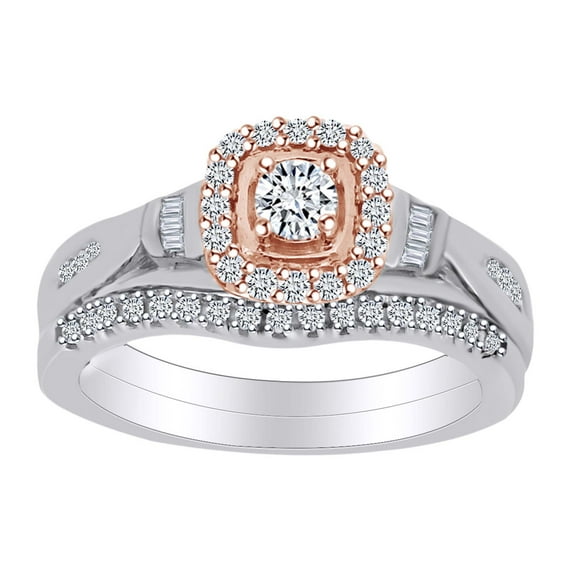 AFFY 1/2 Carat Round White Natural Diamond Engagement Bridal Ring Set In 10K Two Tone Gold (0.50 Cttw)-Ring Size-9