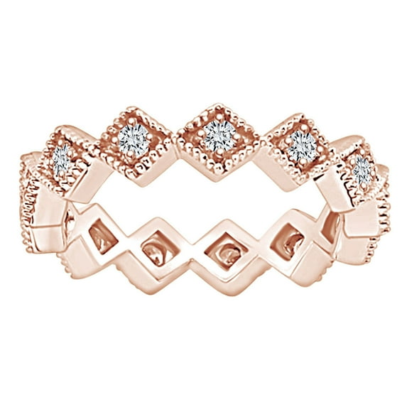AFFY 1/2 Carat Round White Natural Diamond Eternity Wedding Band Ring In 14k Solid Rose Gold (0.50 Cttw) Ring Size-7