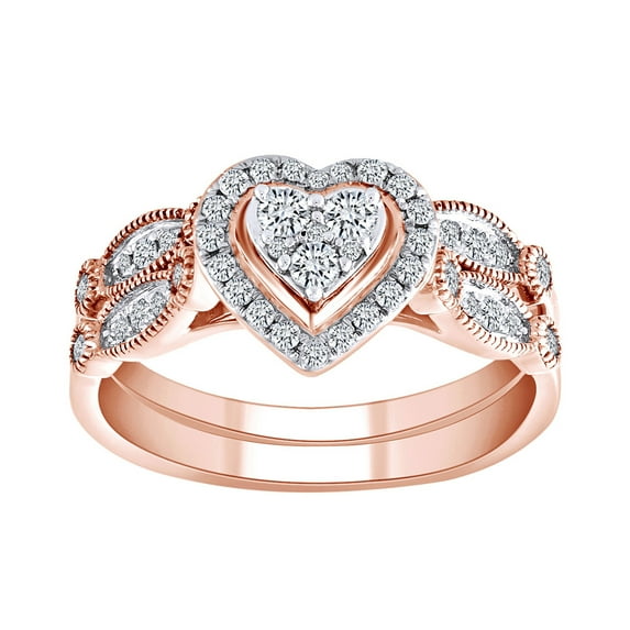 AFFY 1/2 Carat Round White Natural Diamond Heart Engagement Bridal Ring Set In 14K Solid Rose Gold-Ring Size-7