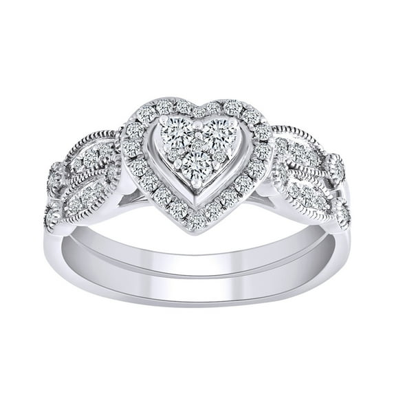 AFFY 1/2 Carat Round White Natural Diamond Heart Engagement Bridal Ring Set In 14K Solid White Gold-Ring Size-9.5