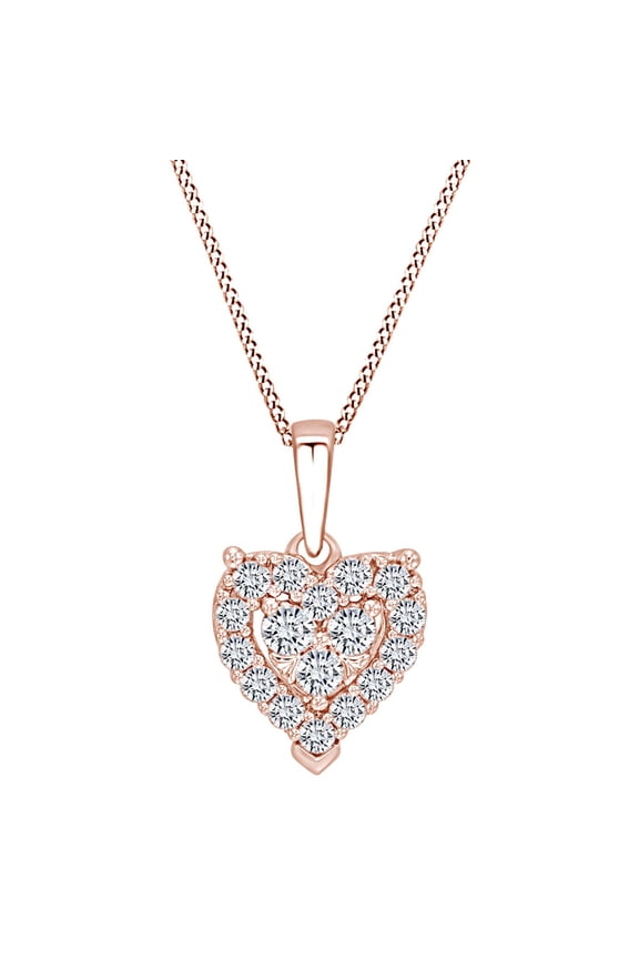 1/2 Carat Round White Natural Diamond Heart Frame Pendant Necklace 14k Rose Gold Over Sterling Silver with 18" Chain (I-J Color, I2-I3 Clarity, 0.50 Cttw)