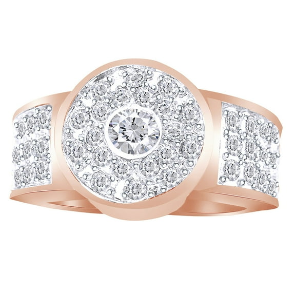 AFFY 1/2 Carat Round White Natural Diamond Hip Hop Jewelry Halo Band Ring In 10k Solid Rose Gold (0.50 Cttw) Ring Size-9.5