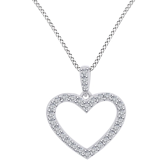 AFFY 1/2 Carat Round White Natural Diamond Open Heart Pendant Necklace 10k Solid White Gold With 18" Chain (I-J Color, I2-I3 Clarity, 0.50 Cttw)