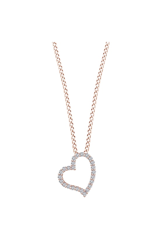 1/2 Carat Round White Natural Diamond Outline Heart Pendant Necklace 10k Solid Rose Gold 18" Chain (I-J Color, I2-I3 Clarity, 0.50 Cttw)