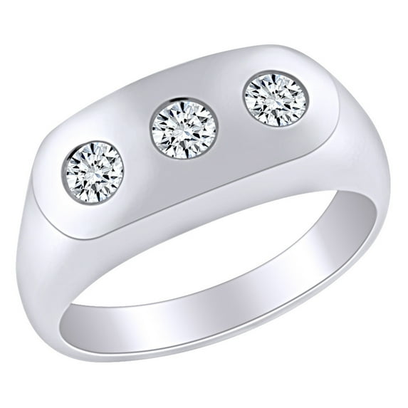 AFFY 1/2 Carat Round White Natural Diamond Three Stone Men's Wedding Band Ring In 14k Solid White Gold (0.50 Cttw) Ring Size-14